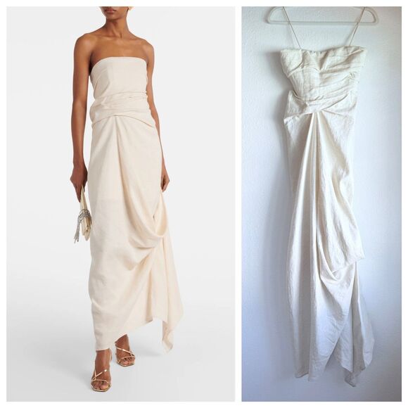 NWT STAUD Caravaggio Draped 100% Linen Maxi Dress in Natural Size 0 - Picture 1 of 15